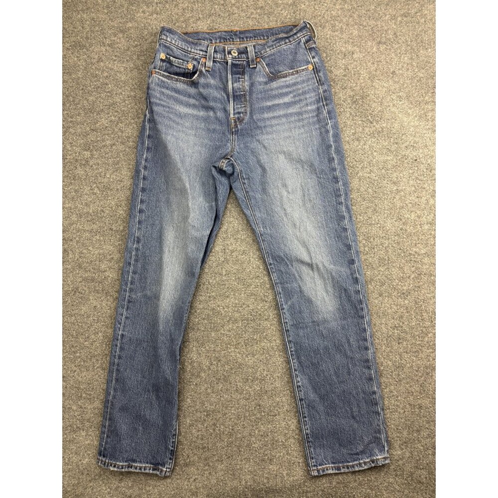 Levis Straight Jeans Womens W27 L30 Blue‎ Medium Wash High Rise Button Fly Denim